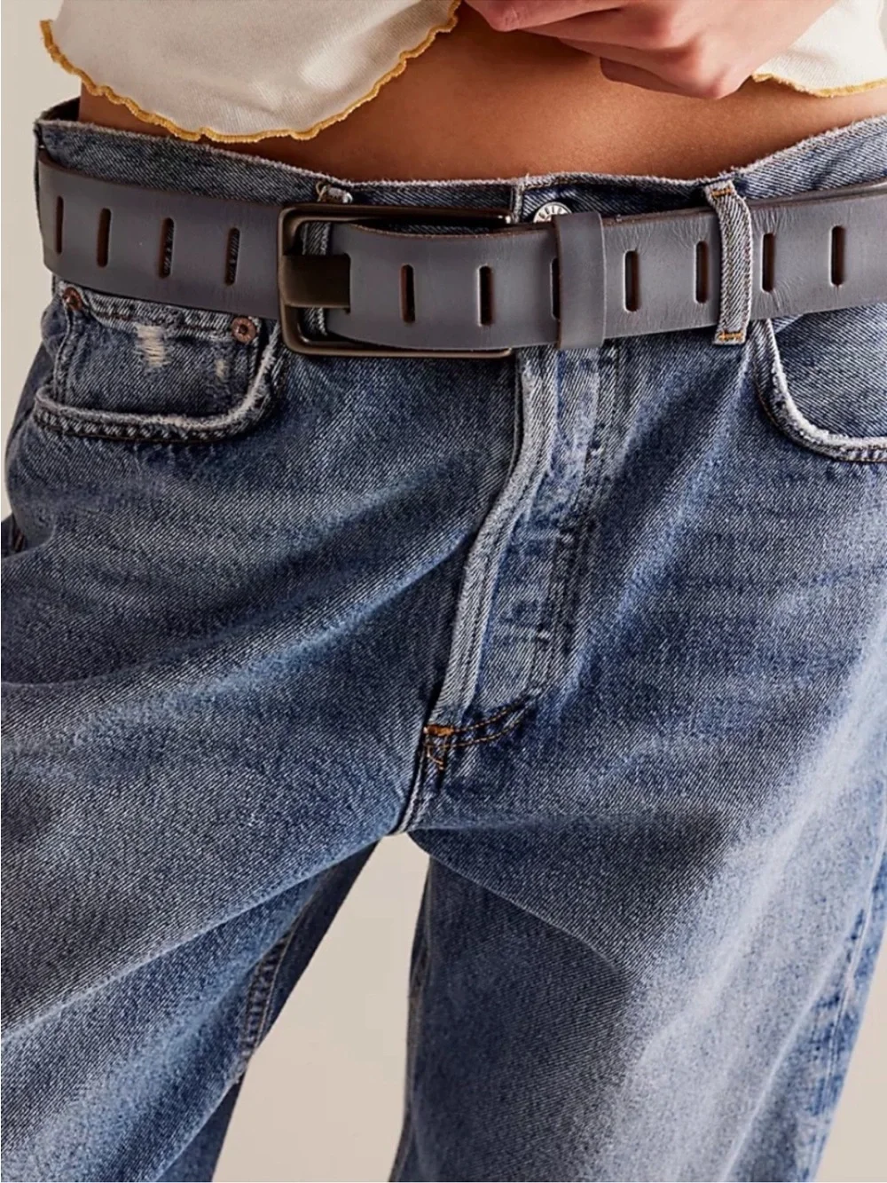 Free People We The Free Jona Belt M / L Stone Heart Blue NWT leather Cut Out
